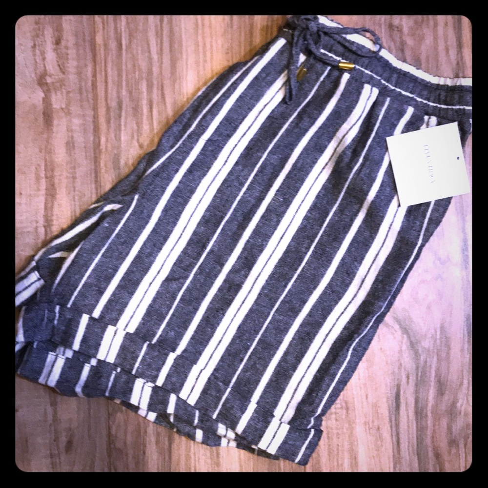 LAST DAY 🔥linen  striped shorts/ tassel tie L